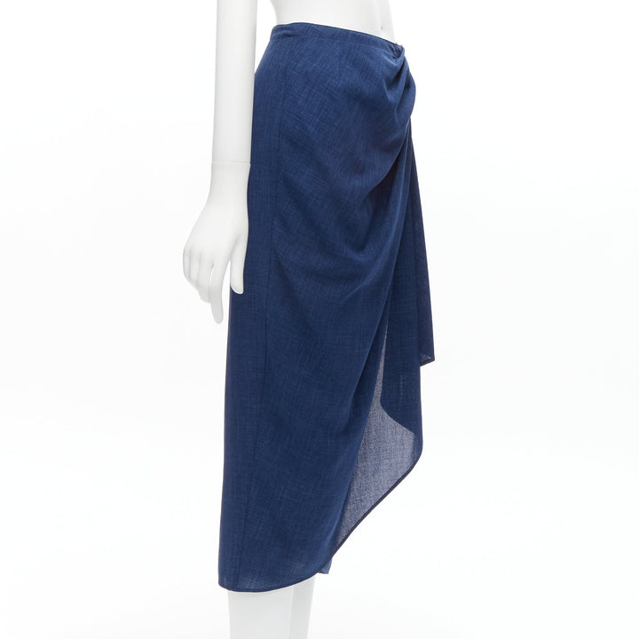 THIERRY MUGLER Vintage blue lightweight drape wrap waist button skirt IT63-90 S