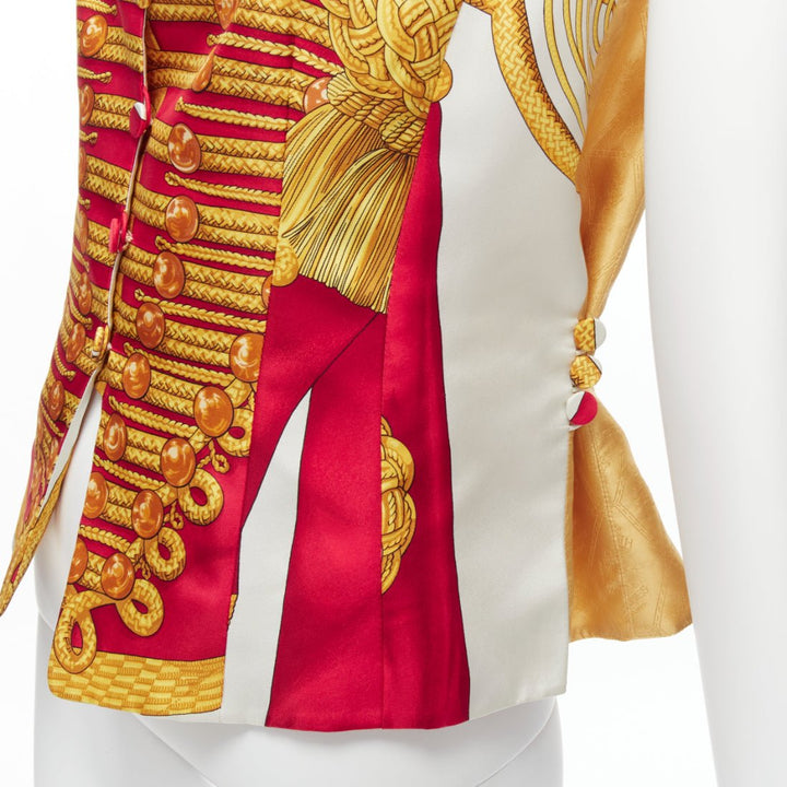 rare HERMES Vintage Hussar Tromp Loeil red gold buttons waistcoat vest FR40 L
