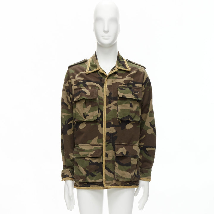 SAINT LAURENT Hedi Slimane 2014 gold green camouflage military  jacket FR46 S