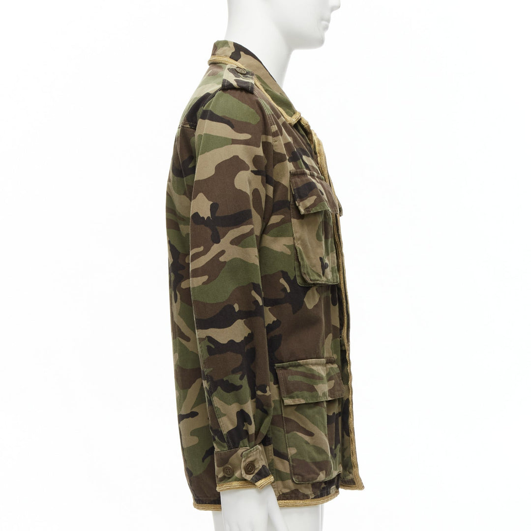 SAINT LAURENT Hedi Slimane 2014 gold green camouflage military  jacket FR46 S