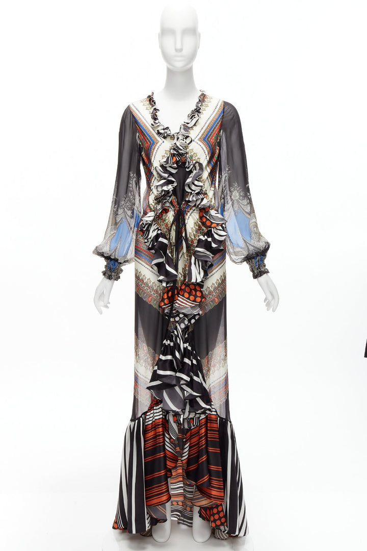 GIVENCHY RICCARDO TISCI 2013 Runway mixed bandana sheer ruffle gown dress FR38 M